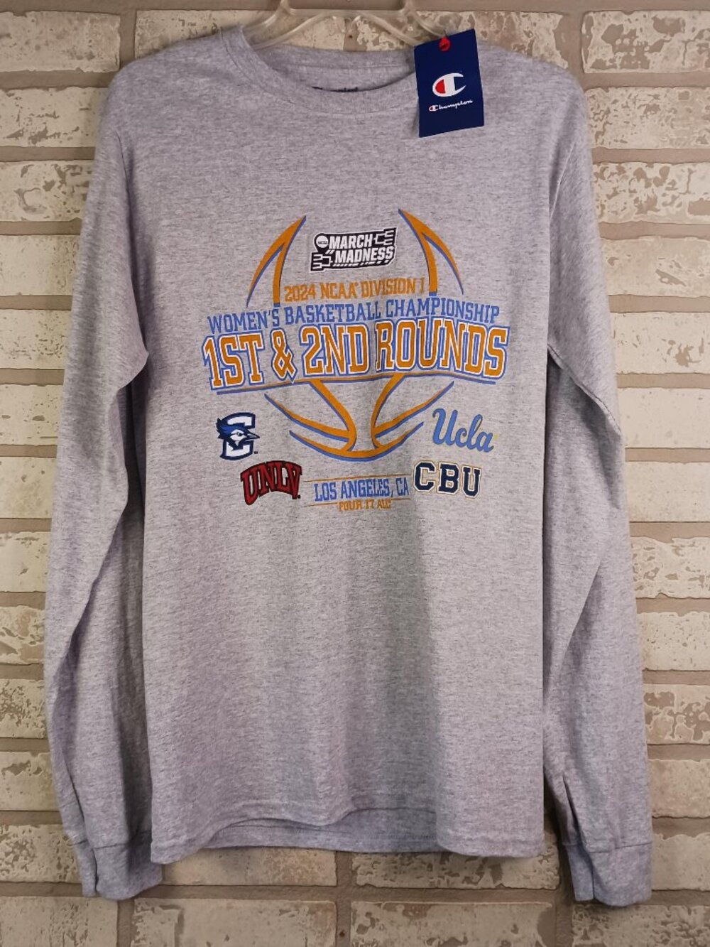 Champion 2024 NCAA Womens March Madness Mens T Shirt S Gray Long Sleeve
